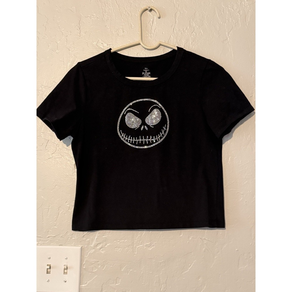 Nightmare Before Christmas Jack Skellington Face Rhinestone Cropped T Shirt 2X